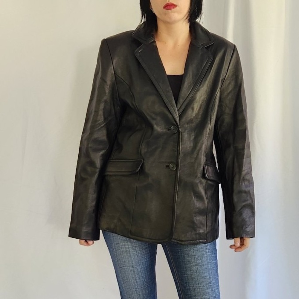 00s Black Leather Zip‎ Up Jacket